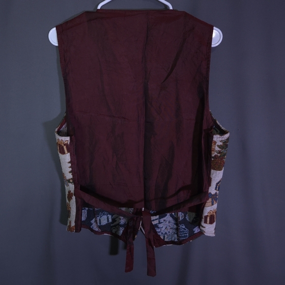 Vintage White Stag Christmas‎ Tapestry Vest Size XL Christmas Tree Presents - Picture 5 of 5